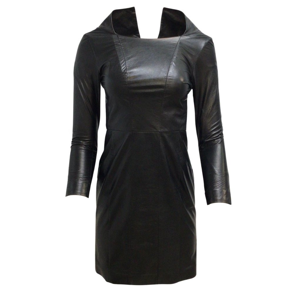 Chanel Black Long Sleeved Lambskin Leather Dress